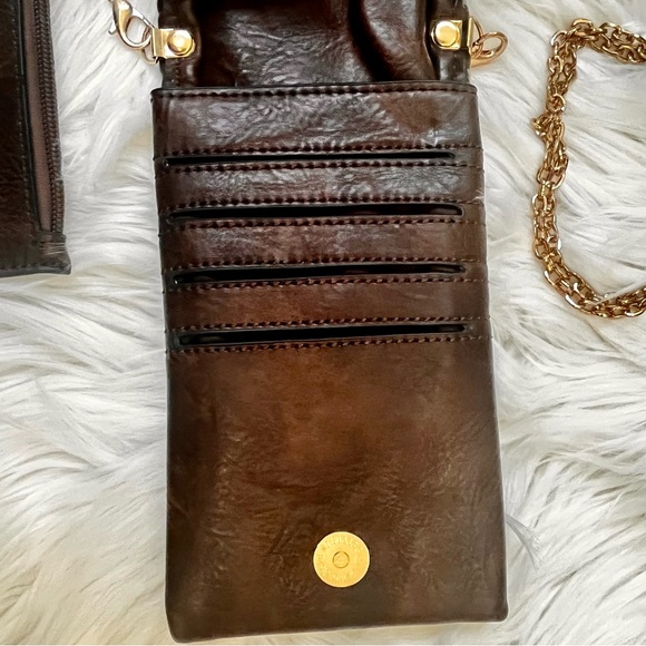 Brown Crossbody Wallet and Gold Link Chain with Matching Coin Purse NWOT - Picture 4 of 8